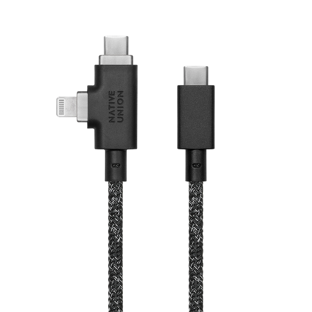Native Union Belt Serisi Duo Pro Type-C to Type-C - Lightning Şarj Kablosu 240W 2.4M - Siyah