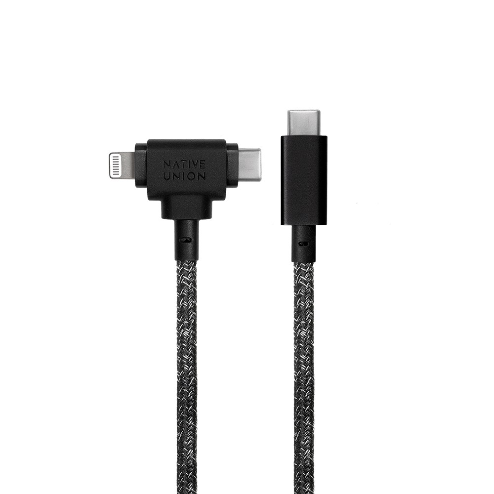 Native Union Belt Serisi Duo Type-C to Type-C - Lightning Şarj Kablosu 60W 1.5M - Siyah