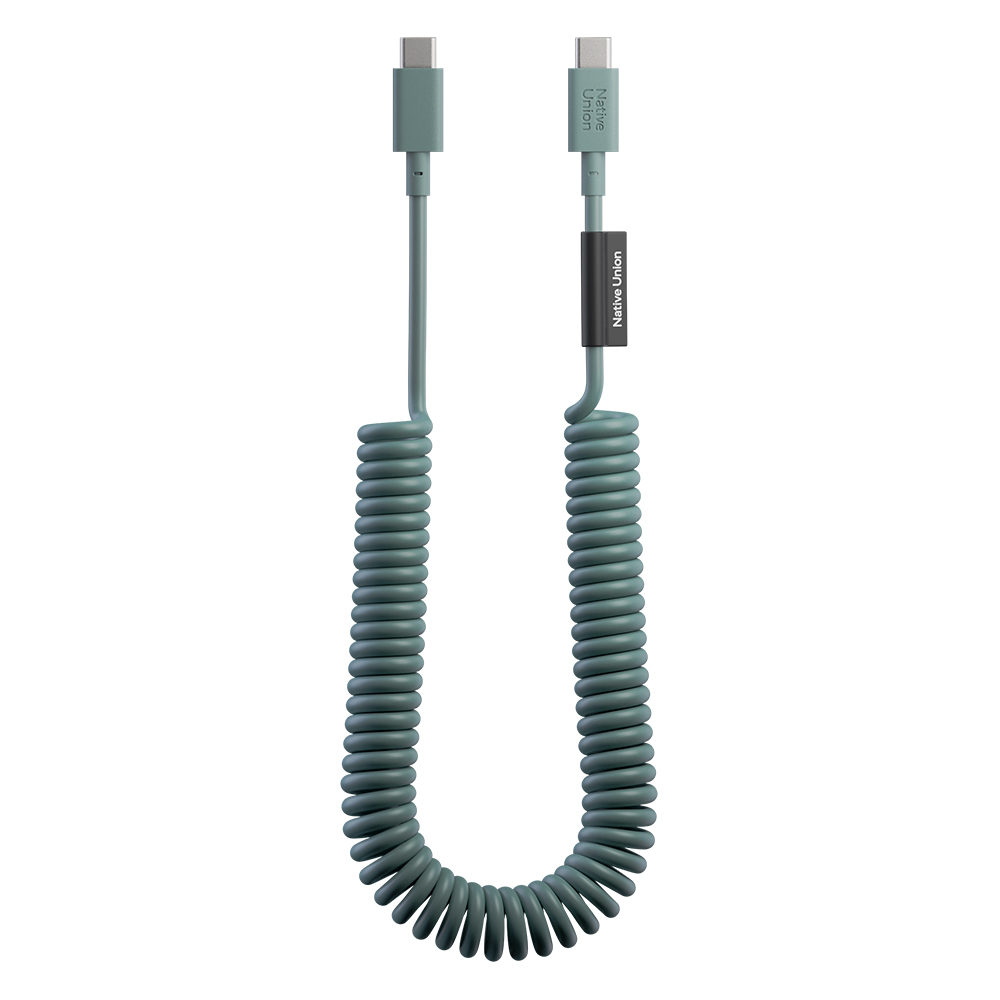 Native Union POP Serisi Type-C to Type-C Spiralli Şarj Kablosu 60W 2.4M - Koyu Yeşil