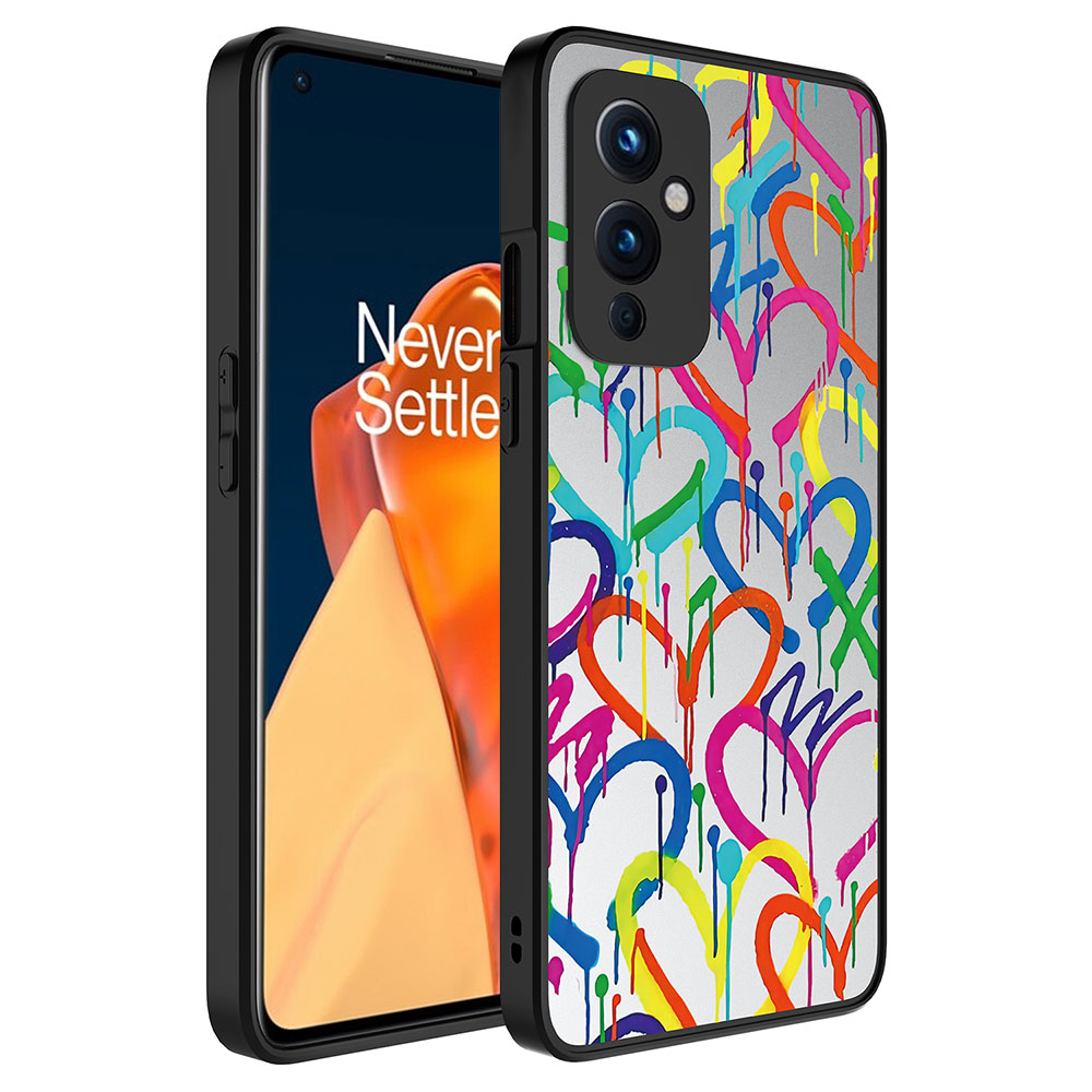 One Plus 9 Kılıf Aynalı Desenli Kamera Korumalı Parlak Zore Mirror Kapak - Kalp
