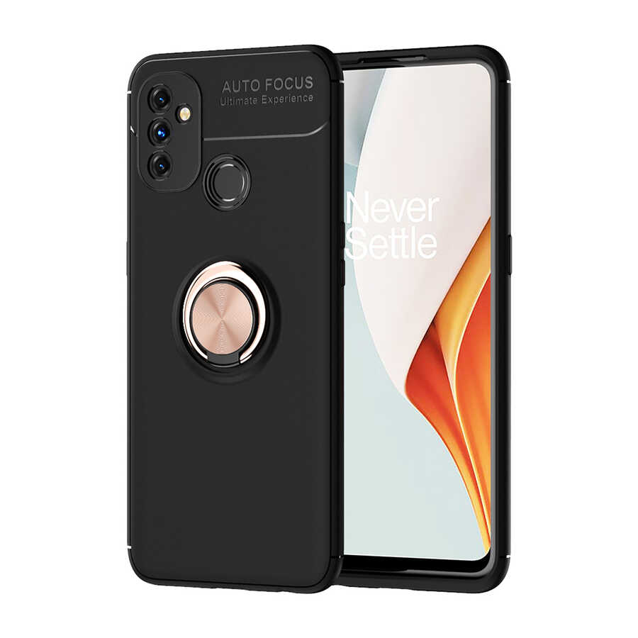 One Plus Nord N100 Kılıf Zore Ravel Silikon Kapak - Siyah-Rose Gold
