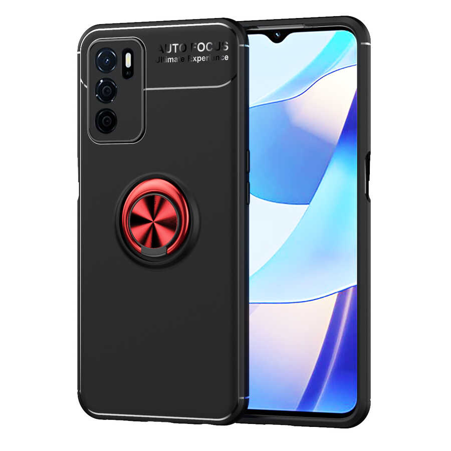 Oppo A16 Kılıf Zore Ravel Silikon Kapak - Siyah-Kırmızı