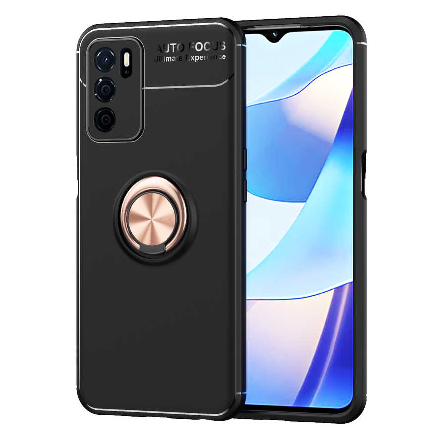 Oppo A16 Kılıf Zore Ravel Silikon Kapak - Siyah-Rose Gold