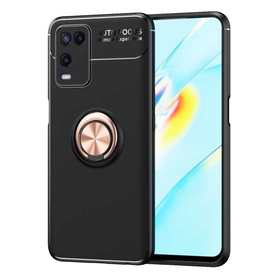 Oppo A54 4G Kılıf Zore Ravel Silikon Kapak - Siyah-Rose Gold