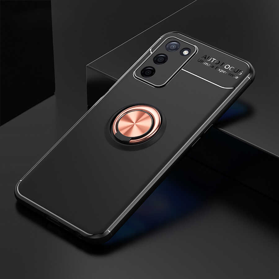 Oppo A55 5G Kılıf Zore Ravel Silikon Kapak - Siyah-Rose Gold