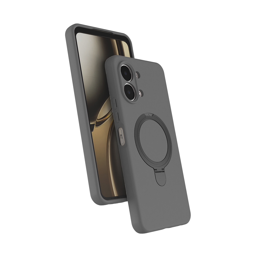 Oppo A6 Pro Kılıf M-safe Şarj Özellikli Standlı Zore Samara Kapak - Titanyum-Gri