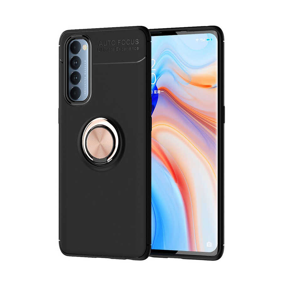 Oppo Reno 4 Pro 4G Kılıf Zore Ravel Silikon Kapak - Siyah-Rose Gold