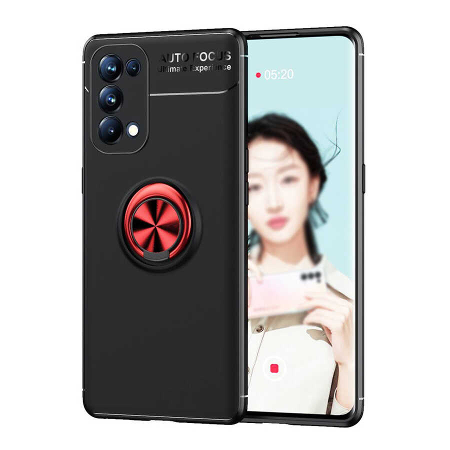 Oppo Reno 5 Pro 5G Kılıf Zore Ravel Silikon Kapak - Siyah-Kırmızı