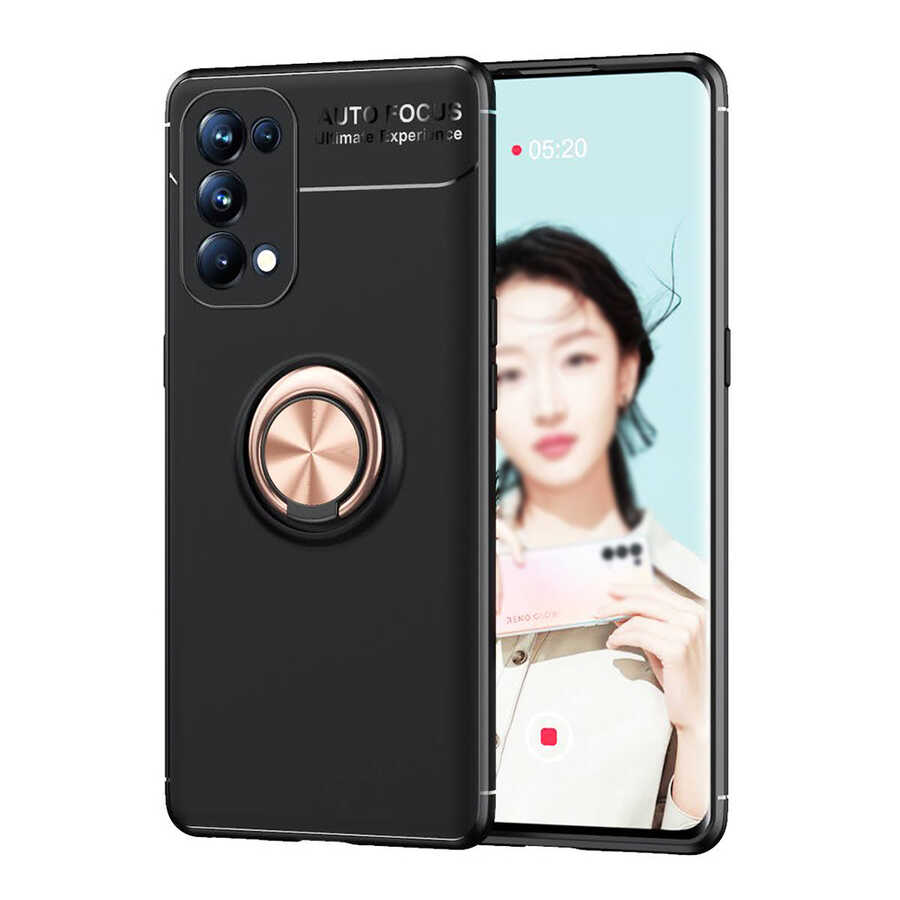 Oppo Reno 5 Pro 5G Kılıf Zore Ravel Silikon Kapak - Siyah-Rose Gold
