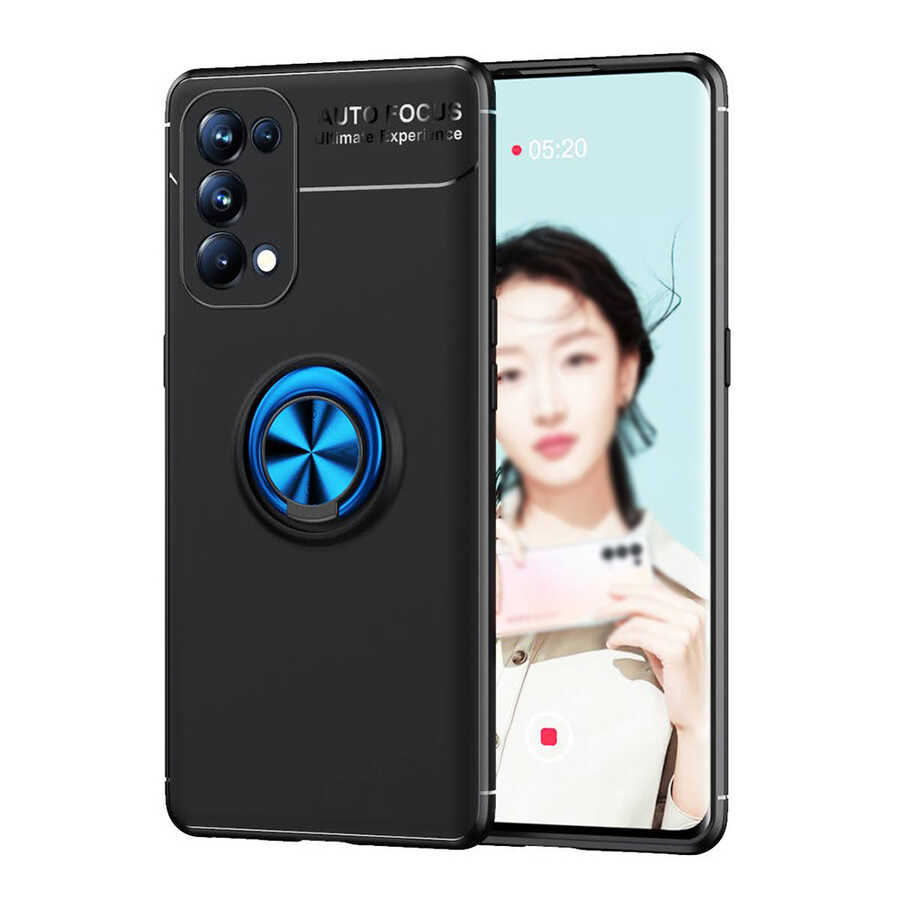 Oppo Reno 5 Pro 5G Kılıf Zore Ravel Silikon Kapak - Siyah-Mavi