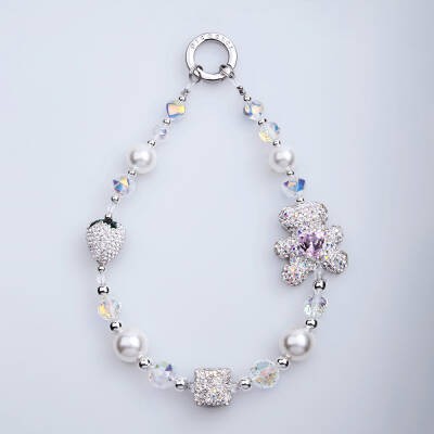 Picocici Diamond Stone Strawberry and Diamond Stone Bear Phone Wrist Strap Lanyard - 2