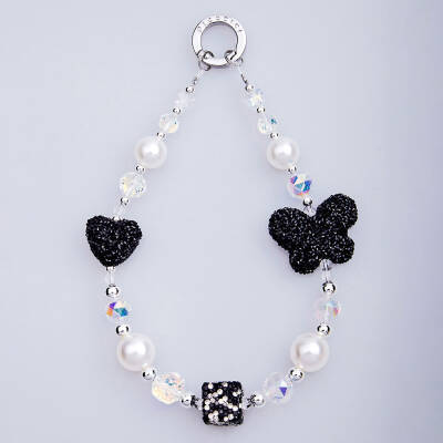 Picocici Siyah Taş Tasarımlı Üç Boyutlu Kelebek Telefon Bilek Askı İpi - Picocici