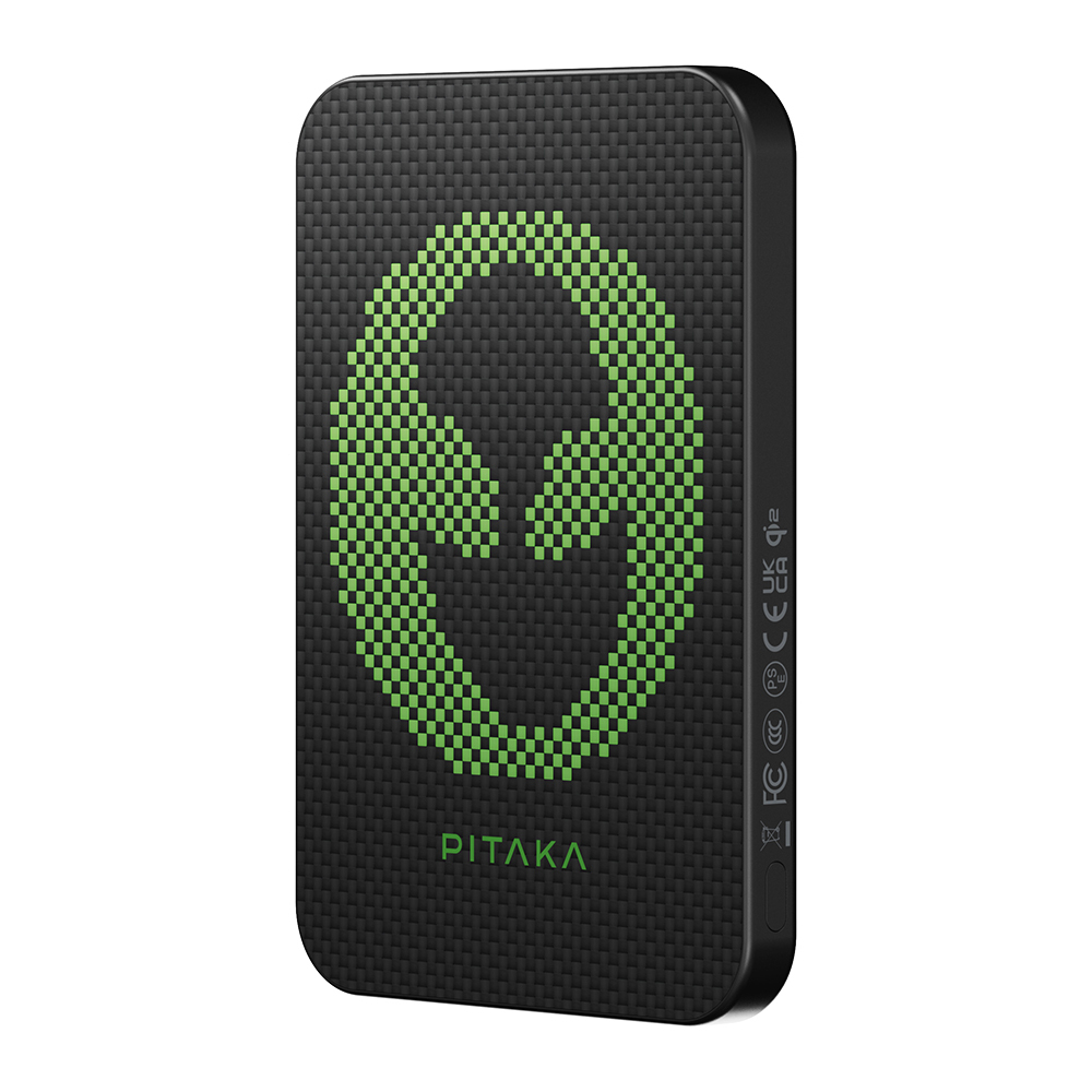 Pitaka Tactile Woven Qi2 Şarj Teknolojili Aramid Fiber M-Safe Powerbank 15W 5000mAh - Siyah-Yeşil
