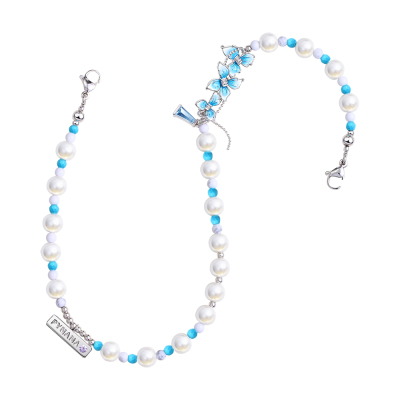Pynana Blueflower Series Pearl Stone Telephone Wrist Hanging Rope - Pynana
