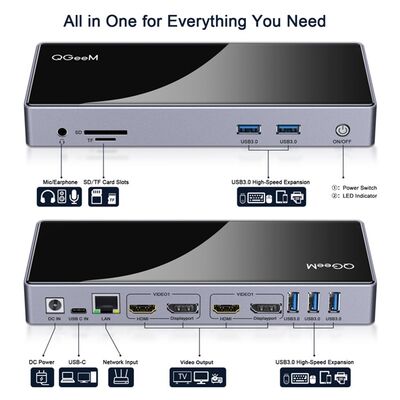 Qgeem QG-D6902 All in One Çoğaltıcı Type-C Hub Docking Station 4K-5K Displayport HDMI Destekli - 3
