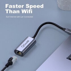 Qgeem QG-UA05 RJ45 to Type-C Super Fast Ethernet Converter Cable 1000Mbps 11cm - 3