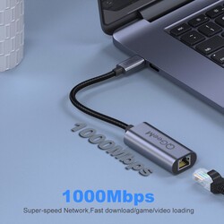 Qgeem QG-UA05 RJ45 to Type-C Süper Hızlı Ethernet Dönüştürücü Kablo 1000Mbps 11cm - 2