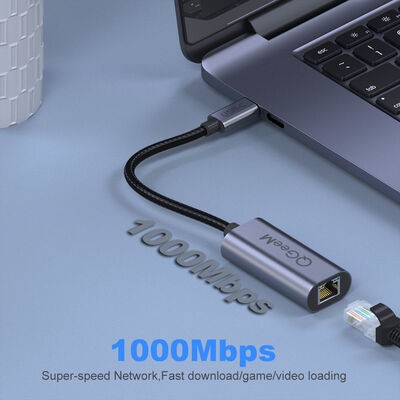 Qgeem QG-UA05 RJ45 to Type-C Süper Hızlı Ethernet Dönüştürücü Kablo 1000Mbps 11cm - 2