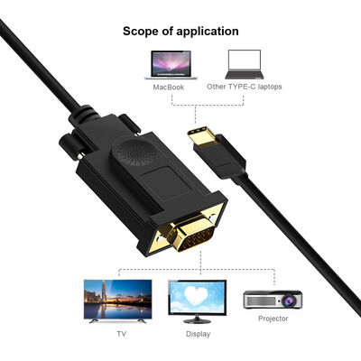 Qgeem QG-UA17 Type-C to VGA Adaptörü Yüksek Çözünürlüklü Dönüştürücü Kablo 1080p 60Hz 1.2 Metre - 2