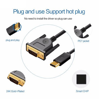 Qgeem QG-UA17 Type-C to VGA Adaptörü Yüksek Çözünürlüklü Dönüştürücü Kablo 1080p 60Hz 1.8 metre - 9