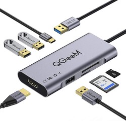 Qgeem QG-UH07-A Type-C Çoğaltıcı ve Dönüştürücü Hub Usb 3.0 HDMI 4K SD Kart 85W 5120Mbps - Thumbnail