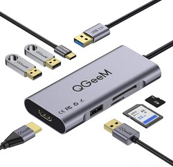 Qgeem QG-UH07-A Type-C Çoğaltıcı ve Dönüştürücü Hub Usb 3.0 HDMI 4K SD Kart 85W 5120Mbps - Qgeem