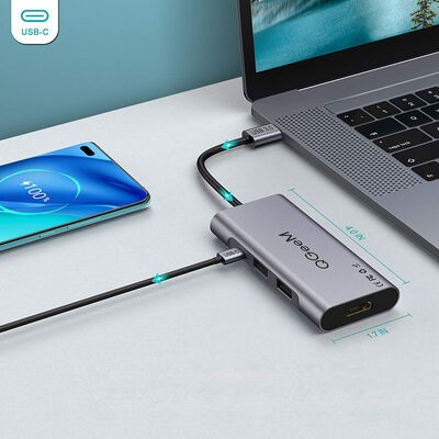 Qgeem QG-UH07-A Type-C Çoğaltıcı ve Dönüştürücü Hub Usb 3.0 HDMI 4K SD Kart 85W 5120Mbps - 6
