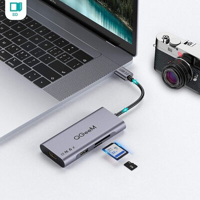 Qgeem QG-UH07-A Type-C Çoğaltıcı ve Dönüştürücü Hub Usb 3.0 HDMI 4K SD Kart 85W 5120Mbps - 7