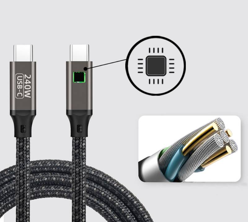 Qgeem QG02 Type-C to Type-C PD3.1 Data Kablosu 240W 480Mbps 3 Metre - 7
