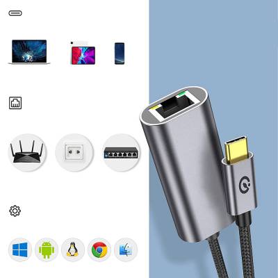 Qgeem QG04 Type-C to RJ45 Ethernet Dönüştürücü Kablo 1024Mbps 22cm - 2