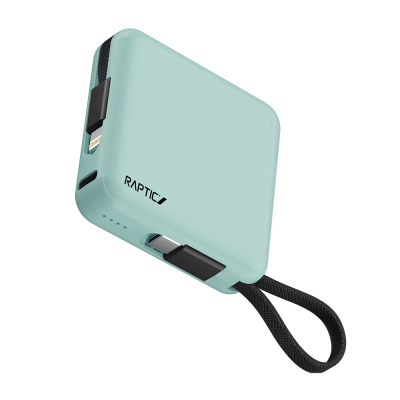 Raptic Lightning and Type-C Cable Hanging Powerbank with Digital LED Indicator 5000mAh Compact and Portable Design - Raptic