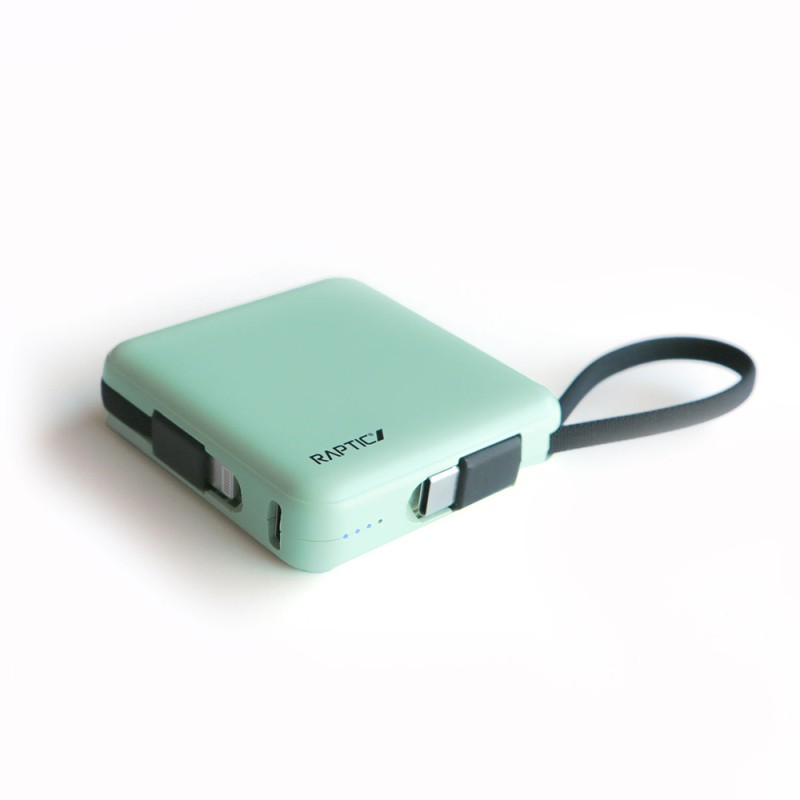Raptic Lightning and Type-C Cable Hanging Powerbank with Digital LED Indicator 5000mAh Compact and Portable Design - 5
