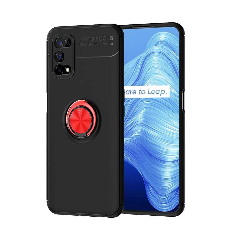 Realme 7 Pro Kılıf Zore Ravel Silikon Kapak - Siyah-Kırmızı