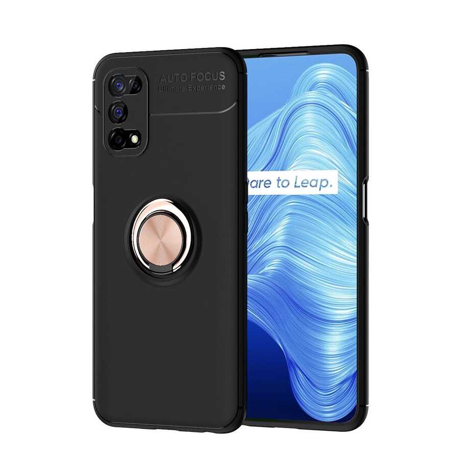 Realme 7 Pro Kılıf Zore Ravel Silikon Kapak - Siyah-Rose Gold