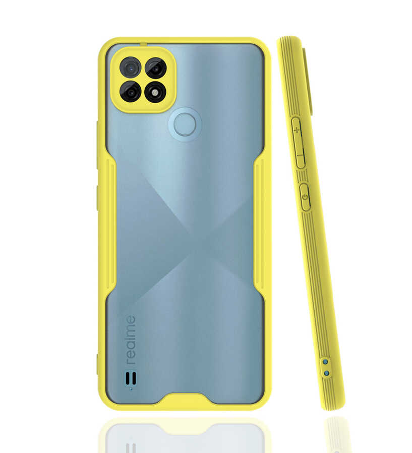 Oppo  Realme C21 Uyumlu Kamera Korumalı Kenarları Renkli Arkası Mat Silikon Kılıf Sarı