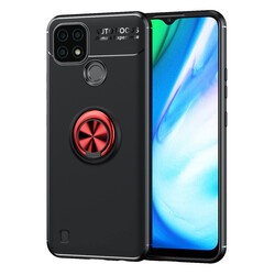 Realme C25 Kılıf Zore Ravel Silikon Kapak Siyah-Kırmızı