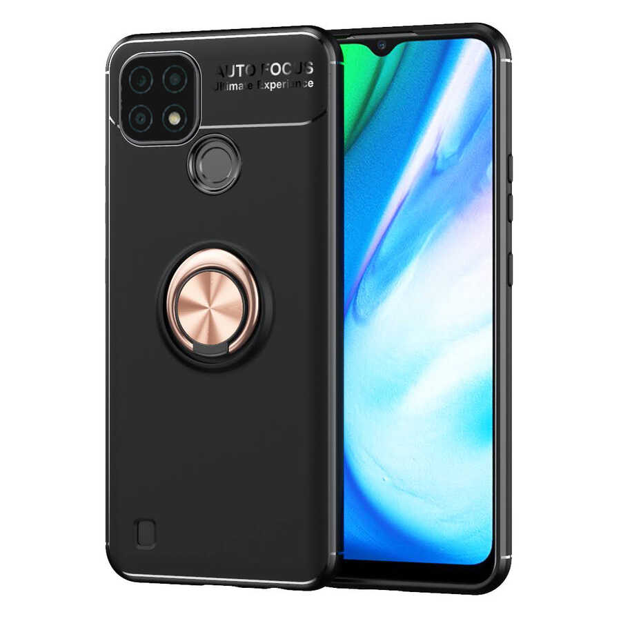 Realme C25 Kılıf Zore Ravel Silikon Kapak - Siyah-Rose Gold