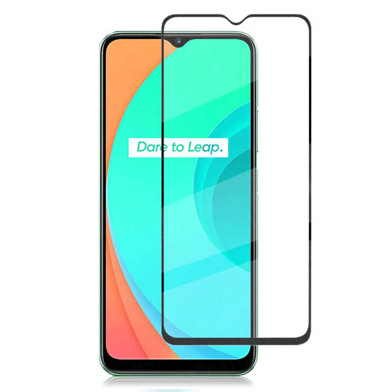 Realme C25 Zore Kenarları Kırılmaya Dayanıklı Cam Ekran Koruyucu - Siyah