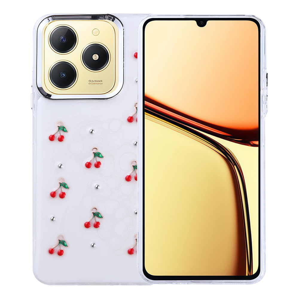 Realme C61 Kılıf Airbag Tasarımlı Simli Şeffaf NXXA Kutup Kapak - Kiraz