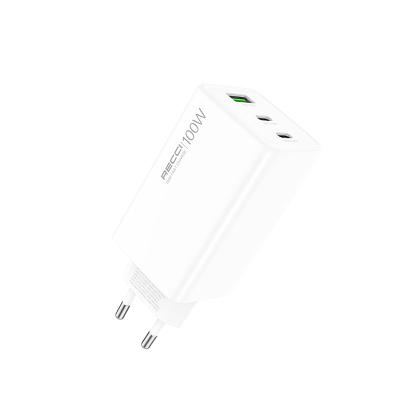 Recci RC110E Type-C PD & USB-A GaN Teknolojili QC3.0 Hızlı Şarj Başlığı 100W - Recci