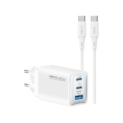 Recci RC123E Type-C PD GaN Technology Mini Fast Charger Set 65W 1M - Recci