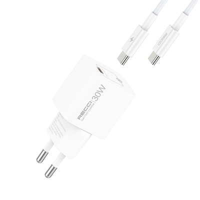 Recci RC77E GaN Teknolojili Hızlı Şarj Başlığı Type-C to Type-C PD 30W Kablolu Şarj Seti - Recci