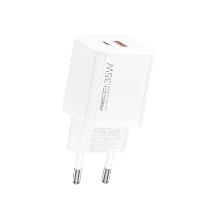 Recci RC83E Type-C PD & USB-A GaN Teknolojili QC3.0 Hızlı Şarj Başlığı 35W - Recci