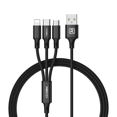 Recci RCS-D120 Fast Wind Serisi 3in1 USB-A to Lightning – Type-C – Micro Şarj ve Data Kablosu 1.2M - Recci