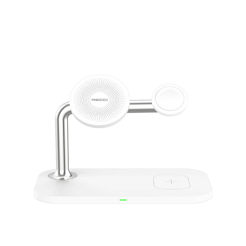 Recci RCW-20 Prestige Serisi 3in1 M-safe 15W Hızlı Şarj Özellikli Magnetik Kablosuz Şarj Standı - Beyaz