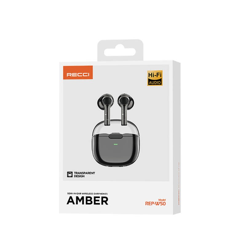 Recci REP-W50 Şeffaf Tasarım Hi-Fi Ses Kaliteli Bluetooth v5.3 Amber Serisi Kulak İçi Kulaklık - 9