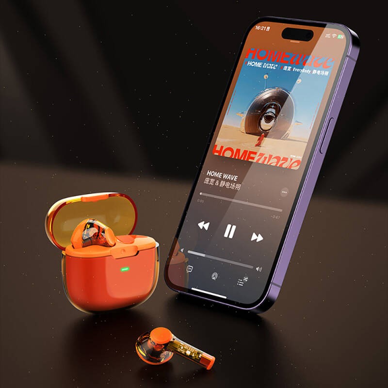 Recci REP-W50 Şeffaf Tasarım Hi-Fi Ses Kaliteli Bluetooth v5.3 Amber Serisi Kulak İçi Kulaklık - 12