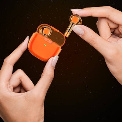 Recci REP-W50 Şeffaf Tasarım Hi-Fi Ses Kaliteli Bluetooth v5.3 Amber Serisi Kulak İçi Kulaklık - 15