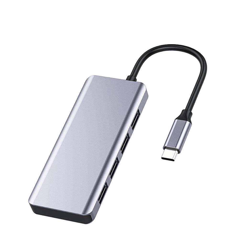 Recci RH06 Type-C to 4 USB3.0 + Micro Bağlantı Özellikli 5in1 USB Çoğaltıcı Hub - Gri