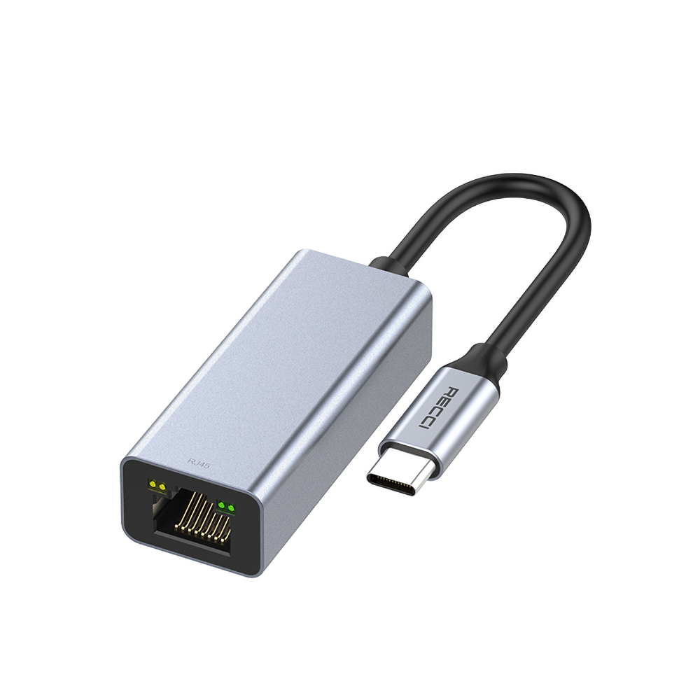 Recci RH10 RJ45 to Type-C Ethernet Dönüştürücü Kablo 100Mbps 80mm - Gri